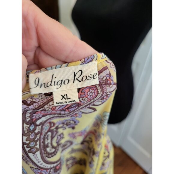 Yellow Paisley Faux Wrap Dress and Slip Pleated Sheer XL Boho Cottage TradWife - Picture 8 of 9